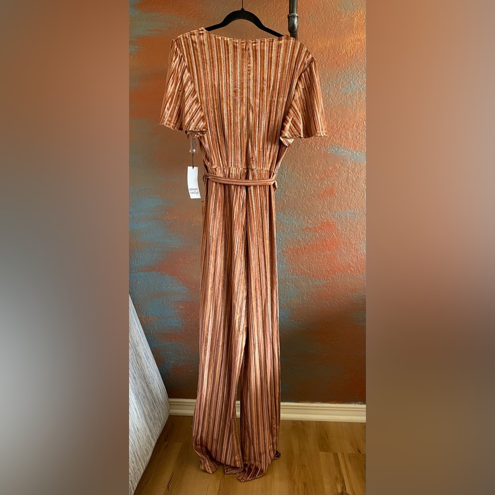 Unique Vintage new with tags orange striped velvet jumpsuit